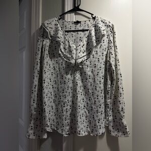 Women’s Small Ann Taylor White and Black Floral Long Sleeve Blouse